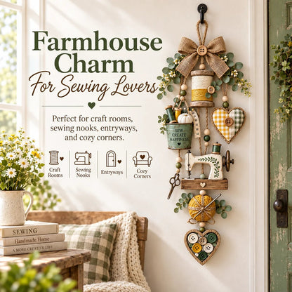 🔥Buy 2 Get 20% OFF🔥🧵✨ Rustic Wooden Sewing - Themed Hanging Ornament with Remote Control Fairy Lights