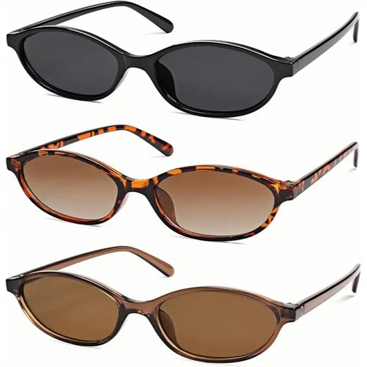🕶️☀️3 PCS Retro Oval Sunglasses for Women Chic Cat Eye 90s Sunnies
