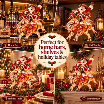 🎄🐂 Scared Santa Bull Rider Whiskey Bottle –  Unique Holiday Gift 🎁