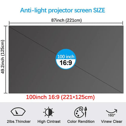 🏠🎬100inch 4K UHD Anti-Light Foldable Portable Projector Scree
