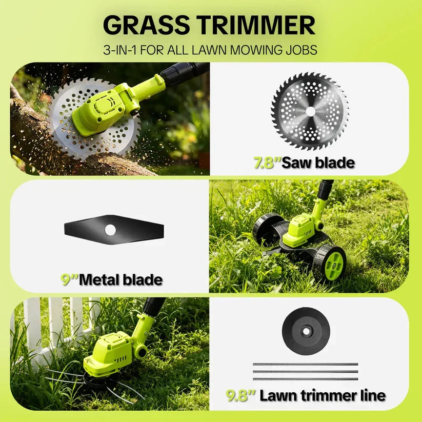German Precision Craftsmanship 3-in-1 Cordless Lawn Mower with 2×21V Batteries, Eco Emission-Free Electric Grass Cutting Tool