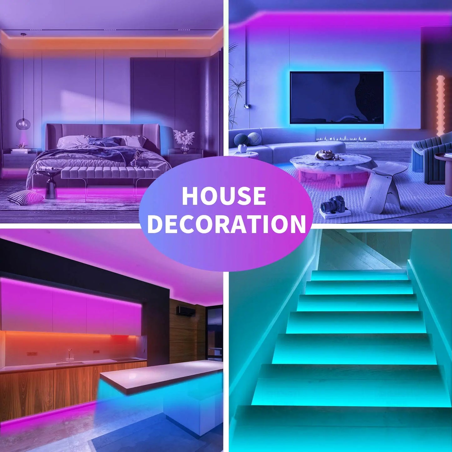 Smart RGB LED Strip Lights – Music Sync, App & Remote Control, Ultra-Long Customizable Mood Lighting
