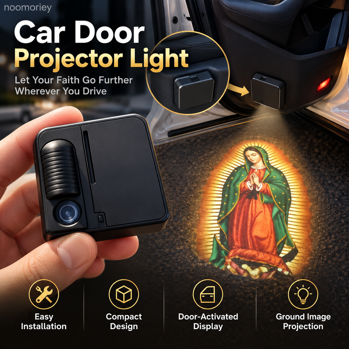 ✨ Faith-Inspired Car Door Projector Light – Decorative Ground Projection