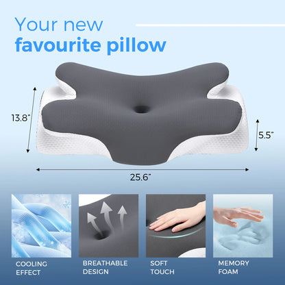Free shipping//Butterfly Ergonomic Cooling Memory Foam Cervical Pillow, Orthopedic Neck Support Contour Pillow for Side Back Stomach Sleepers