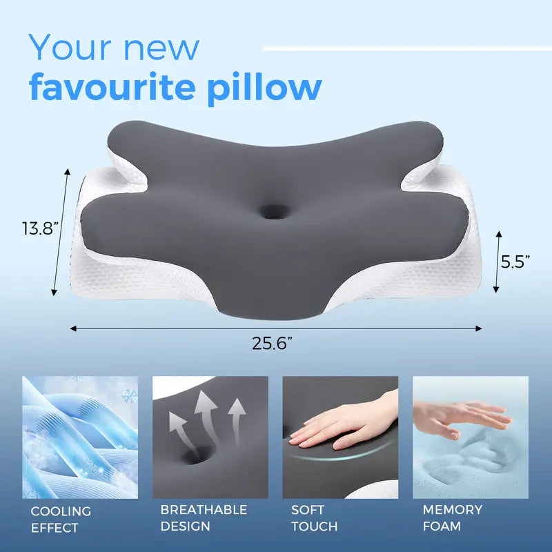 ❄️💤Cooling Memory Neck Pillow, Adjustable Ergonomic Memory Foam Neck Pillows, Cervical Support