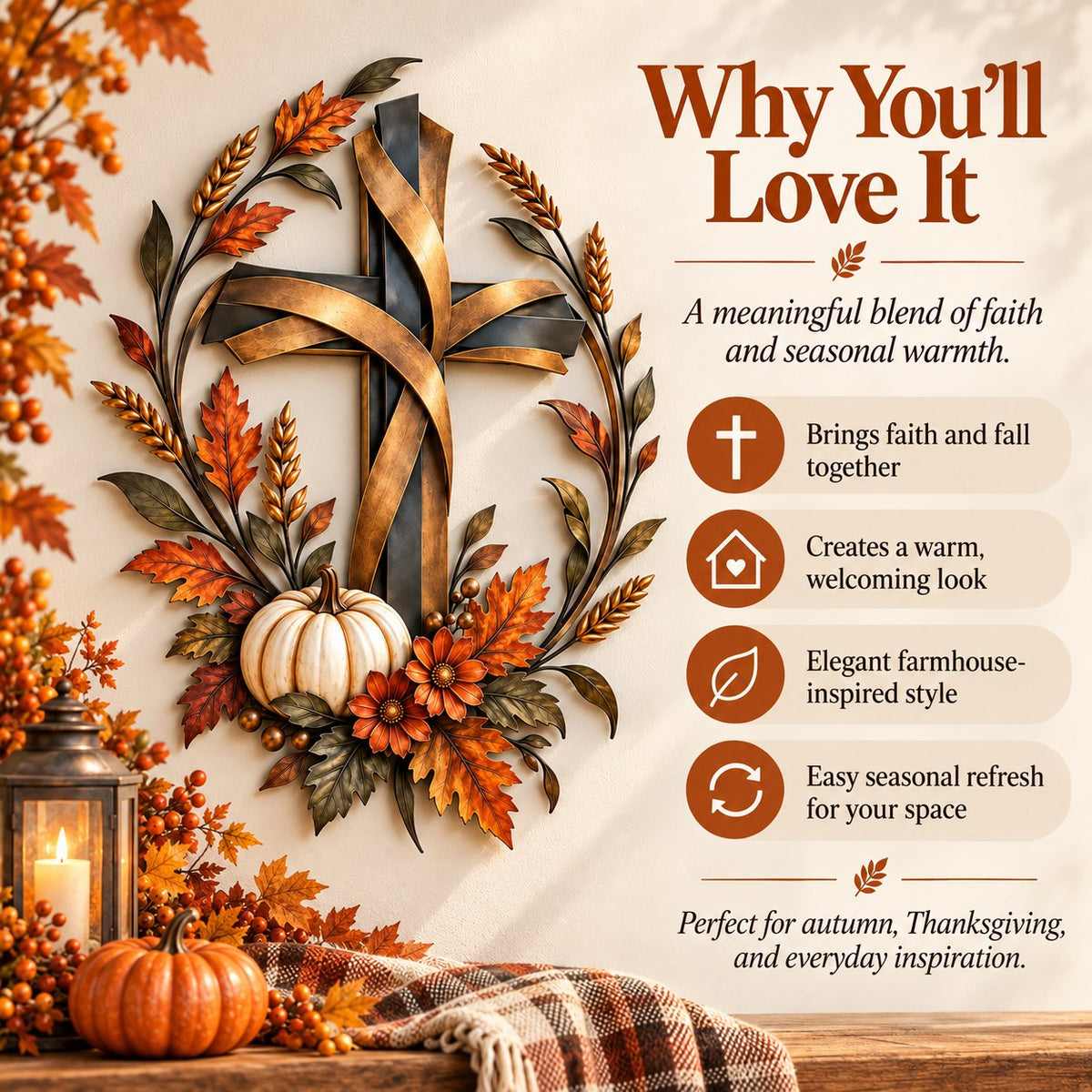 ✝️🍂 Autumn Cross & Pumpkin Harvest Metal Wall Decor (📦Buy 2 Free Shipping)