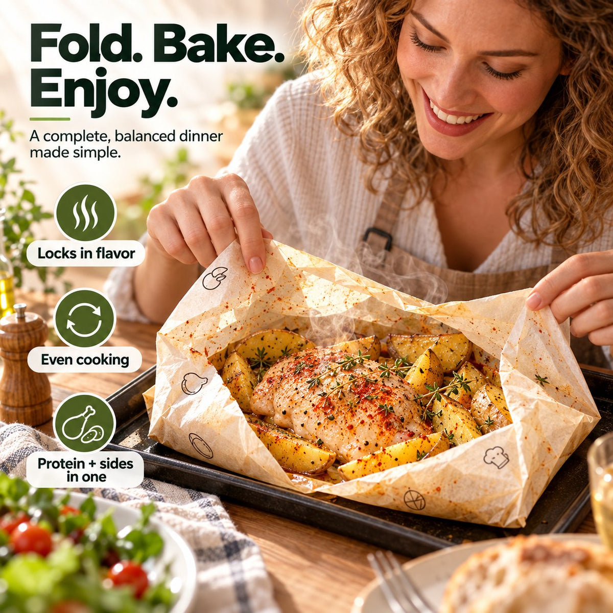 One-Pan Recipe Parchment Set | Pre-Printed Portion Guide Cooking Paper