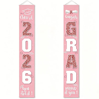🎓Class of 2026 Graduation Banner | Congrats Grad Front Door Porch Decor for Graduation Party (✨Set of 2)