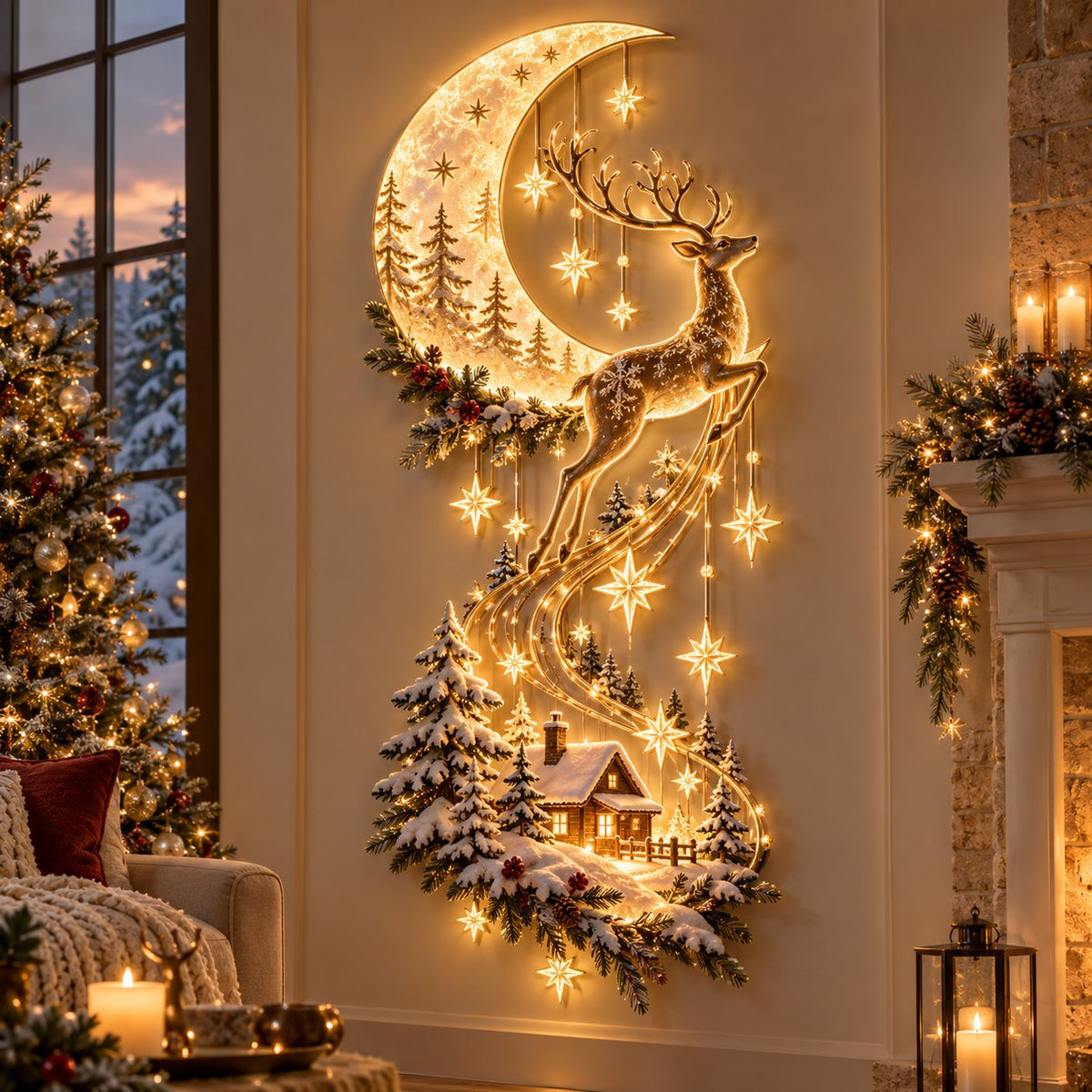 Moonlit Reindeer LED Christmas Wall Decor