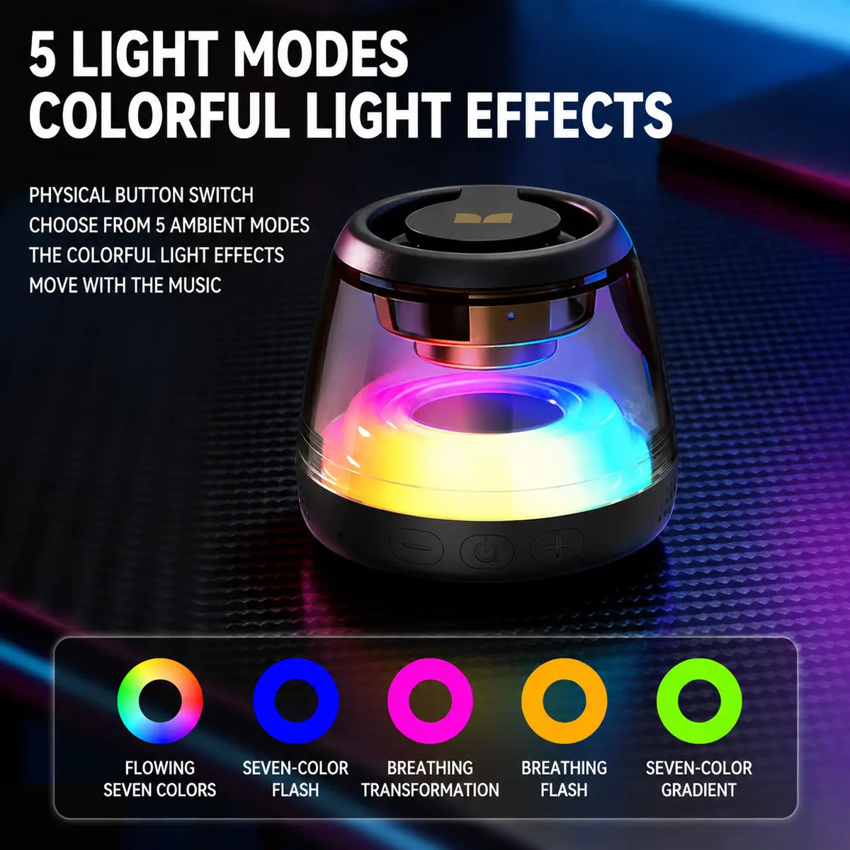 🔊 Monster Mini Bluetooth Speaker – RGB Lights, TWS Stereo & Magnetic Design