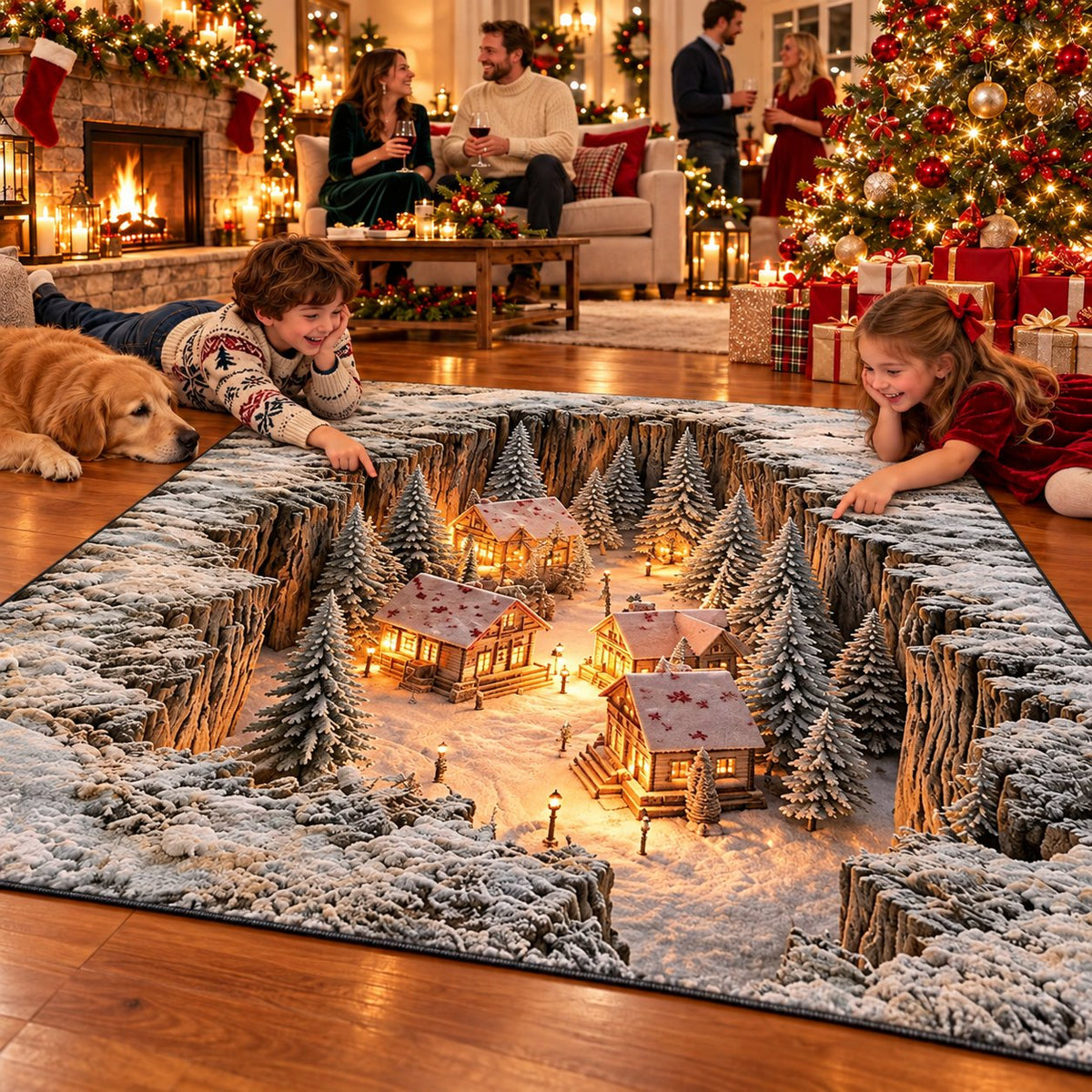 🎄 3D Optical Illusion Christmas Rug – Bring a Hidden Winter Village to Your Floor ✨
