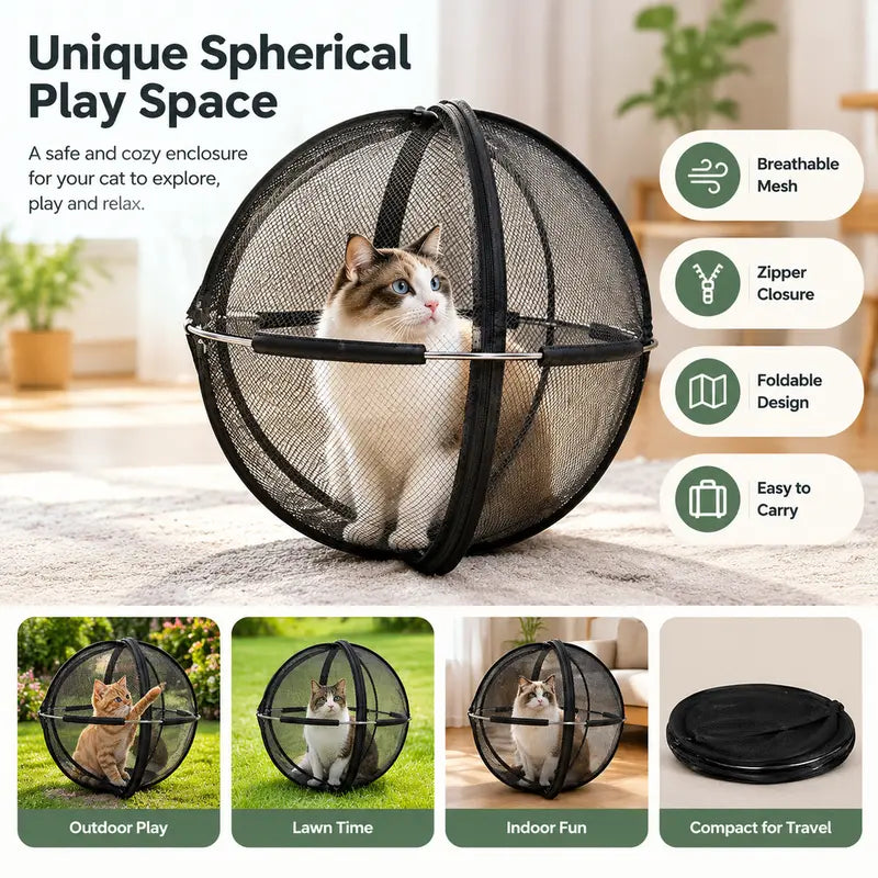 Portable Outdoor Cat Enclosure Mesh Ball Cat Cage