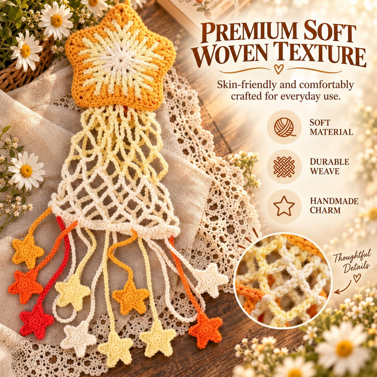 Hand-Woven Star-Patterned Water Bottle Holder