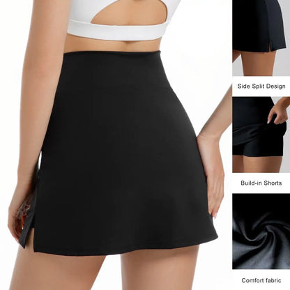 ☁️Women's Solid Color Leopard Stretch High Waist Straight Slit Mini Sports Skirt 🏃‍♀️