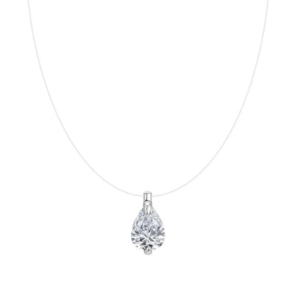 Women's Floating Cubic Zirconia Pendant Necklace on Invisible Transparent Cord
