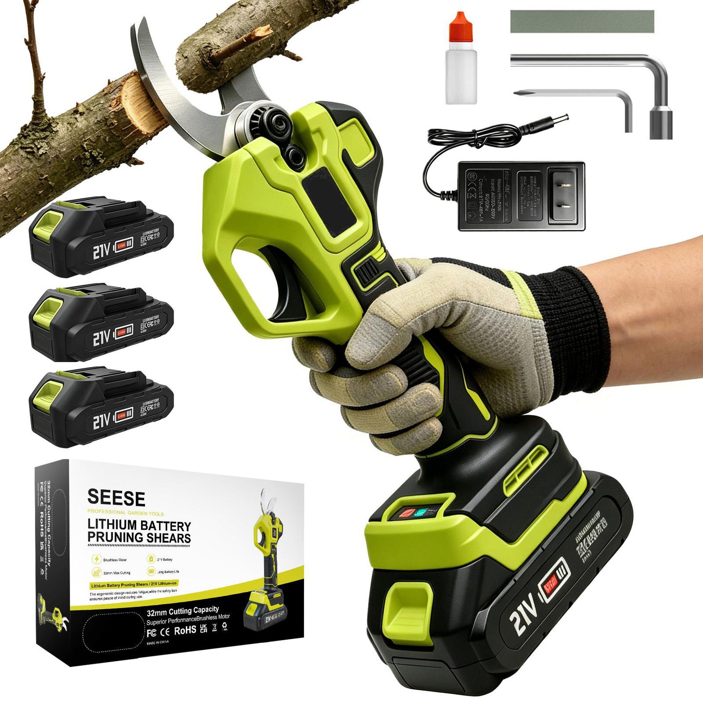 Electric Pruning Shears for Gardening: 1.25" Cutting Cordless Power Pruner, Brushless Motor, Dual21V Battery For Tree & FlowerTrimming