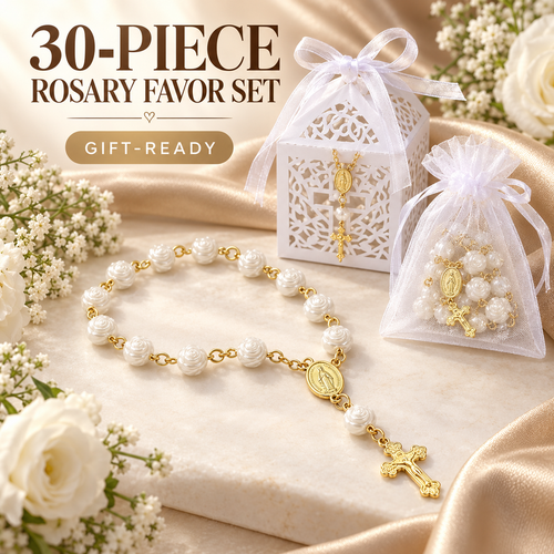 🙏 Bulk Rosary Bracelet Pack | 30 Bracelets + 30 Pouches + 30 Gift Boxes + 30 Cards Gifting