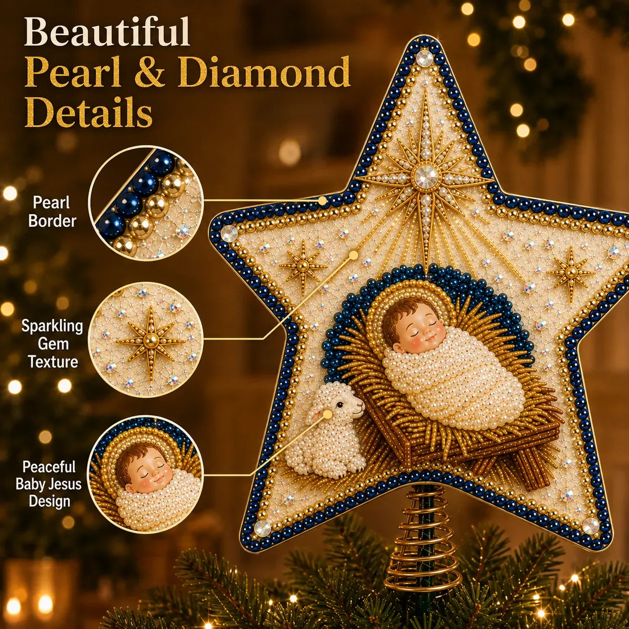 ✝️ Christian Pearl Diamond Art Christmas Tree Topper DIY Kit