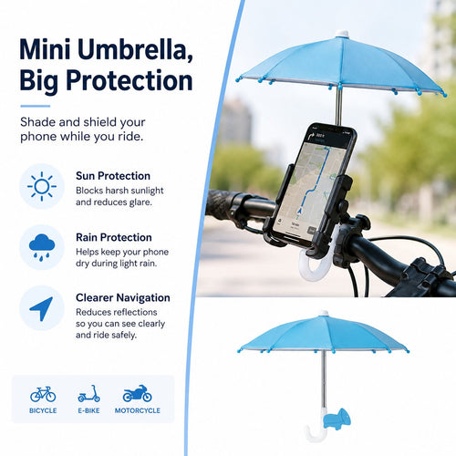 BUY 3 FREE SHIPPING✨Mini Sun/Rain Umbrella for Motorcycle & Bicycle Phone MountShade Your Screen. Save Your Battery.