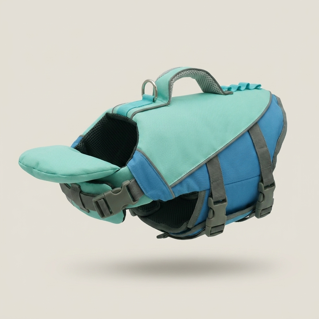 Green and blue dog life vest