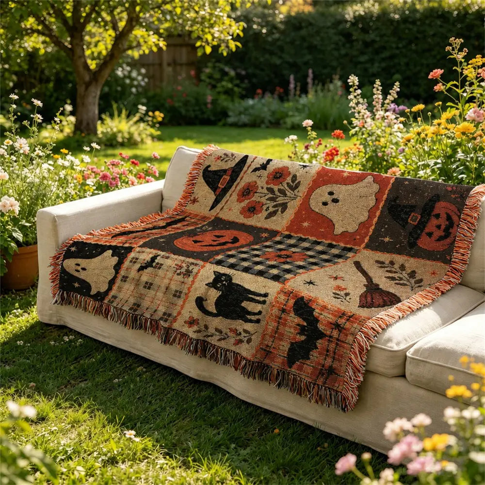 Halloween Ghost & Pumpkin Fleece Blanket – Cozy Soft Throw Blanket for Home, Sofa & Bed