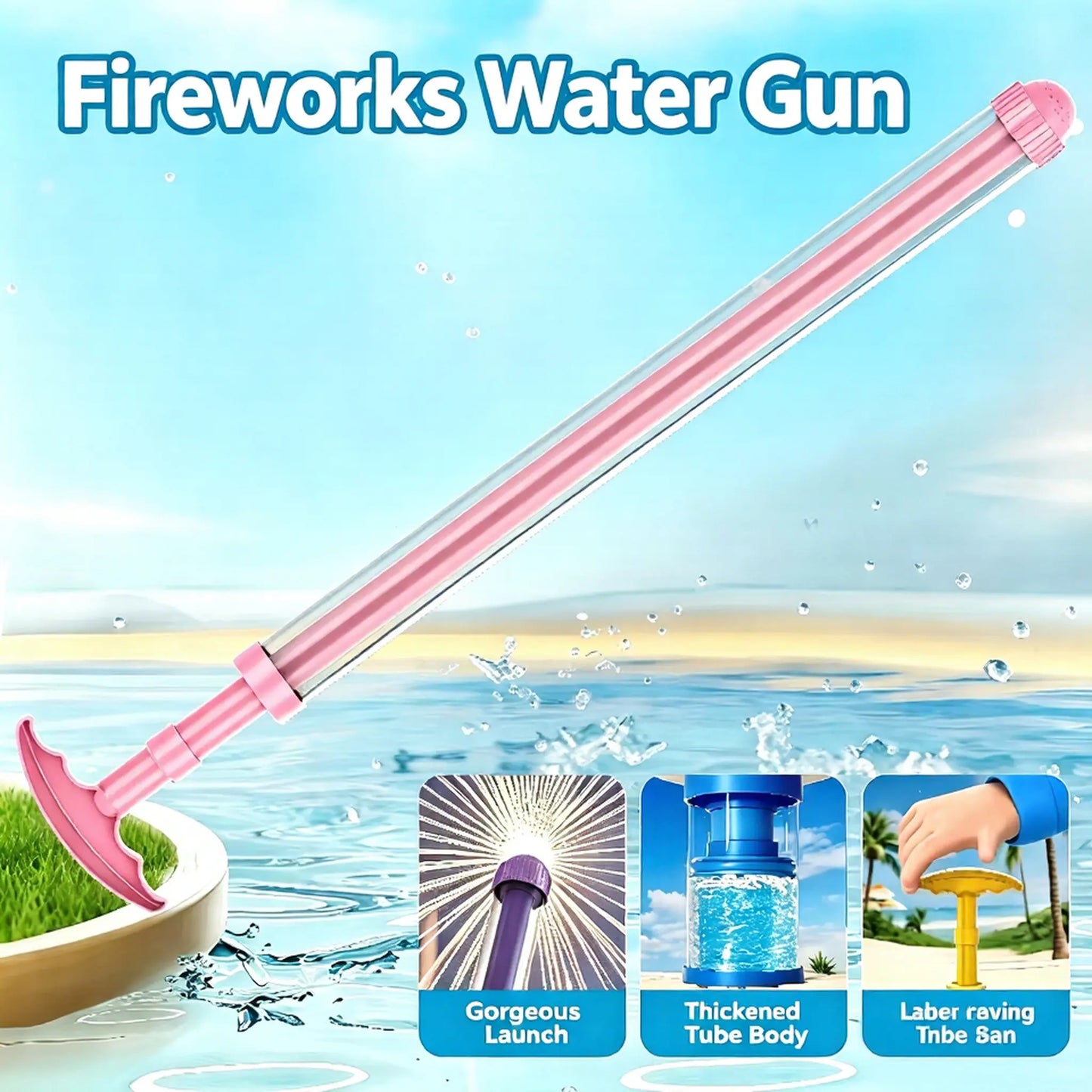 Expandable water gun, pink water gun, summer outdoor pool and beach water fight party toy