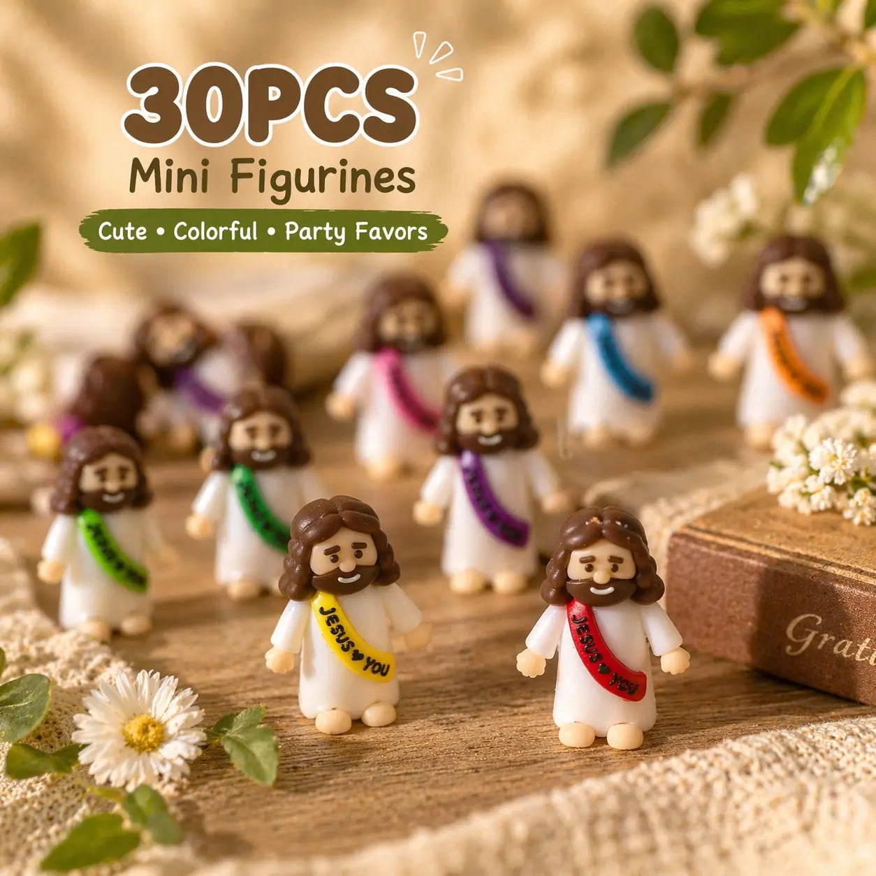 30 Pcs Colorful Mini Jesus Rubber Figurines