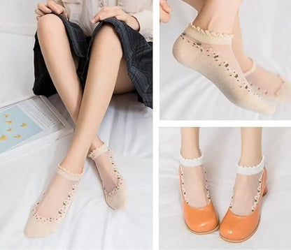 7 Pairs Womens Sheer Floral Mesh Ankle Socks – Thin Transparent Ruffle Socks for Summer, Breathable Lace Sock Set for Women & Girls