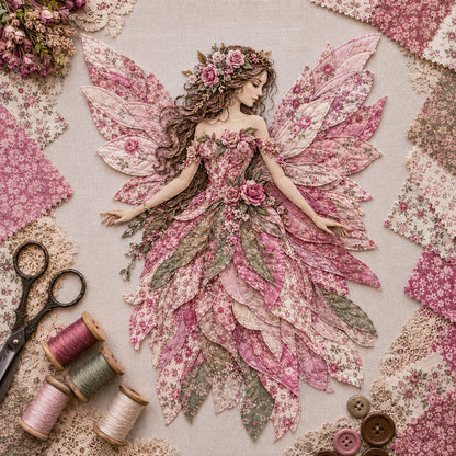 🧚‍♀️🌸 Premium Fairy Patchwork DIY Kit | High-Quality Layered Fabric with Floral Wings DIY Handmade Fantasy Wall Decor ✨
