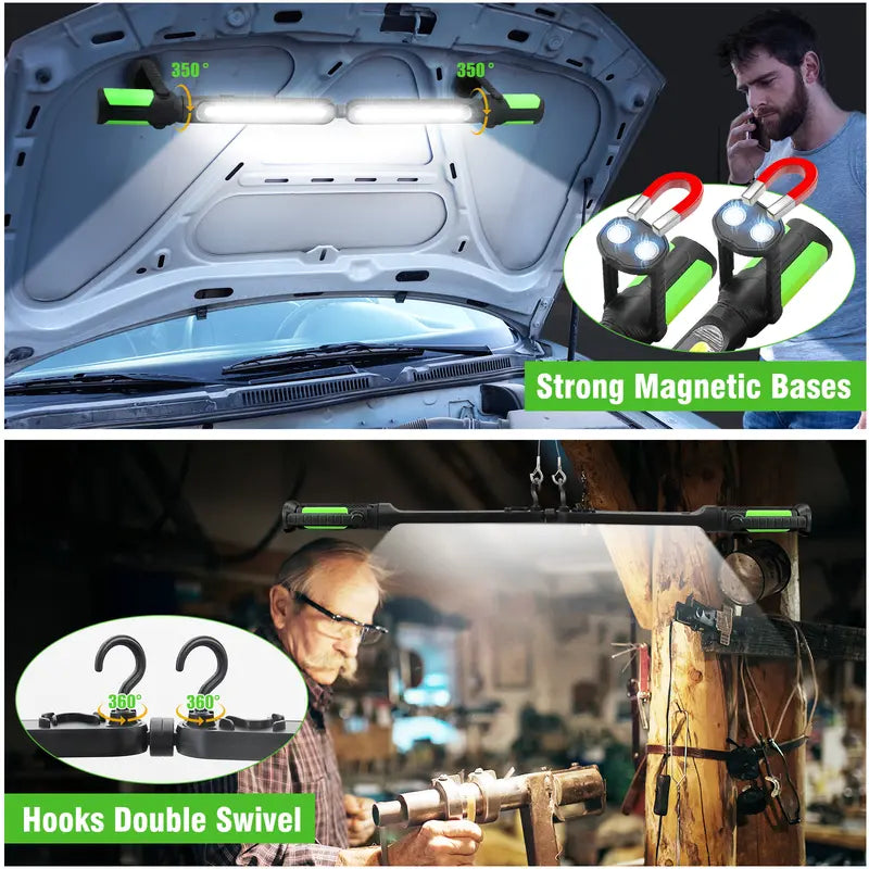 🚗💡Rechargeable 2400LM USB Work Light Bar for Mechanics, 4400mAh Battery, Hooks & Magnetic Attachment