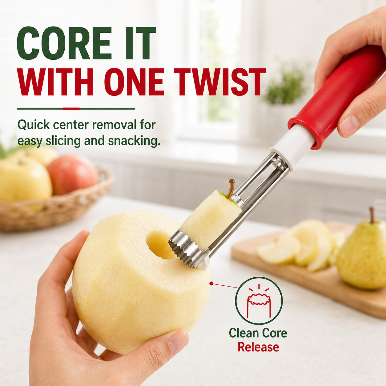 2 in 1 Apple Corer and Peeler, Apple Core Removal Tool, Stainless Steel Fruit Corer🍎