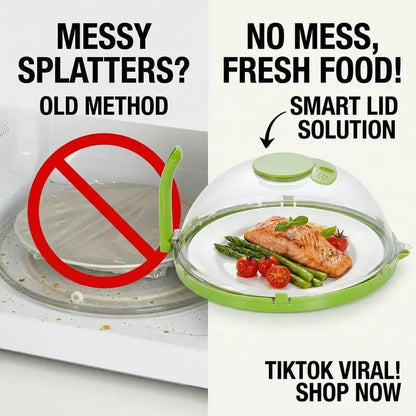 10' Clear Microwave Splatter Cover: Built-in Water Steamer & Steam Vent Lid