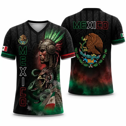 Unisex Mexico Aztec Warrior 3D All-Over Print Sports Top - Mexican Flag Eagle and Snake Graphic Tee, Cinco de Mayo Patriotic Gift, Guys Gifts, Mexico Shirts Women