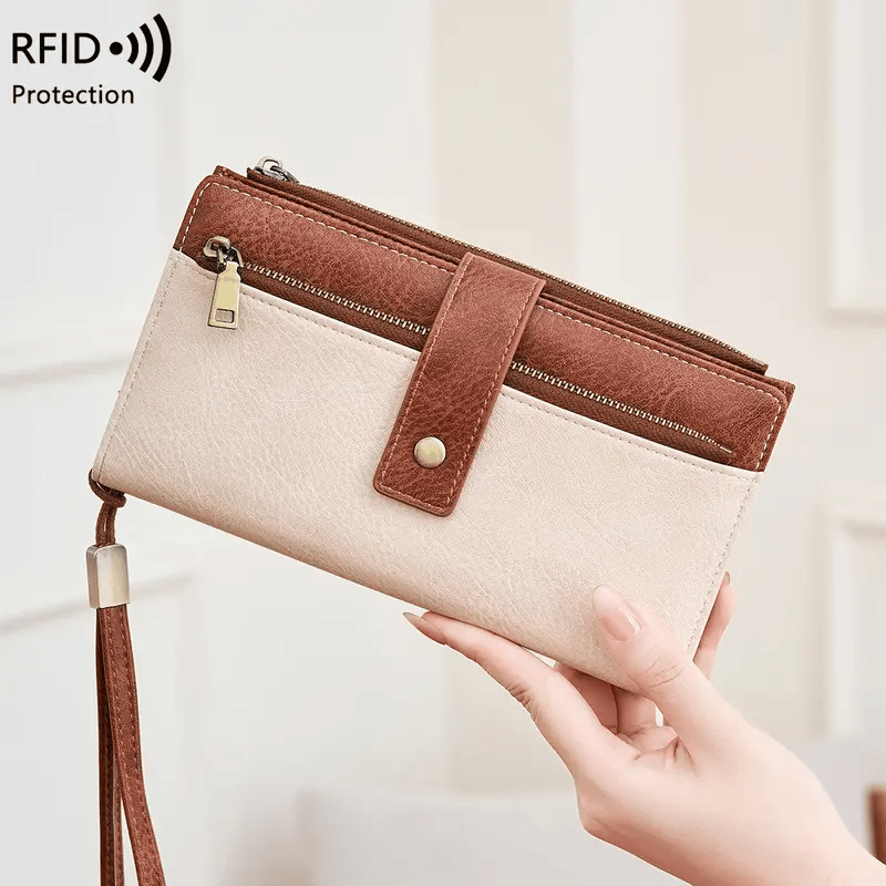 Women's long wallet, stylish clutch, elegant solid color RFID blocking leather wallet👛