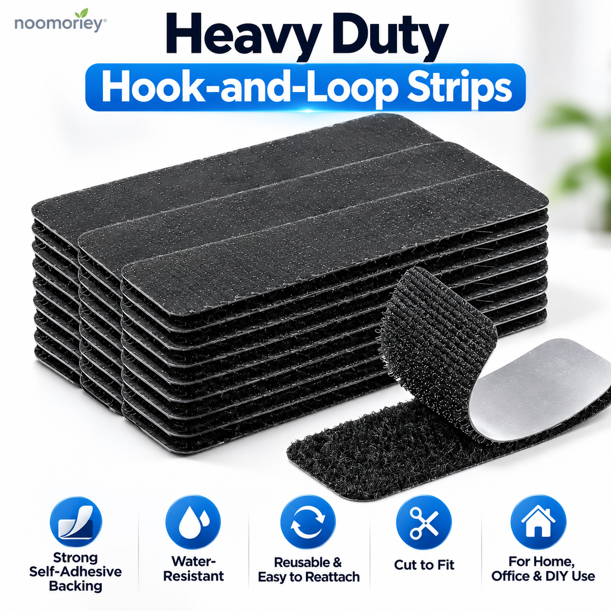 🔗 Heavy-Duty Self-Adhesive Hook & Loop Strips – Reusable, Water-Resistant & Cut-to-Fit