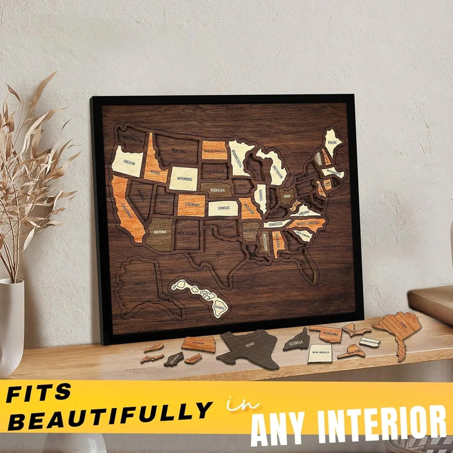 🔥BUY 2 FREE SHIPPING - Wooden USA Travel Map Puzzle🧩