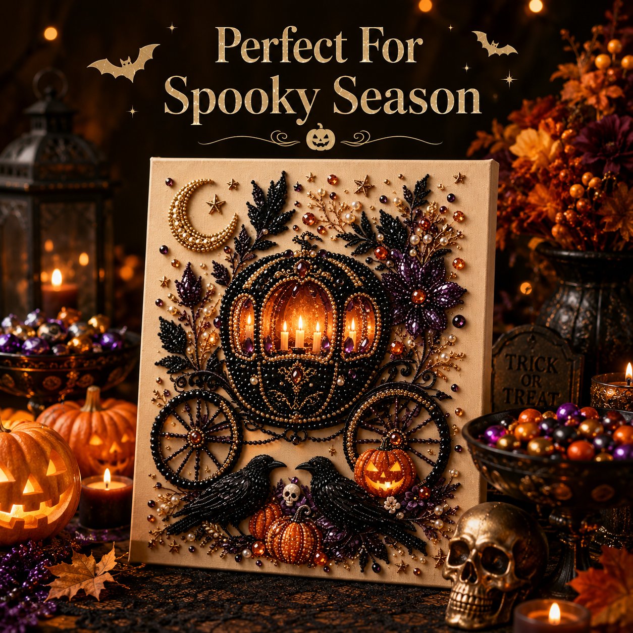 🔥LAST DAY 50% OFF - 🎃 Halloween Pearl Diamond Art Kit – DIY 3D Sparkling Bead Painting Craft For Spooky Home Decor