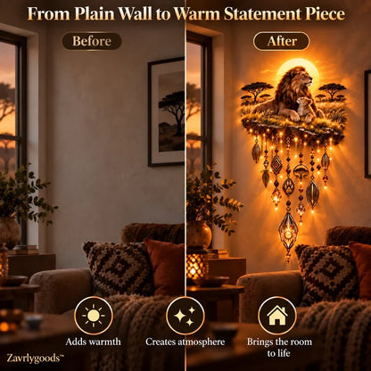 🦁 Lion & Cub Warm Glow Wall Décor – Savannah-Inspired Family Accent