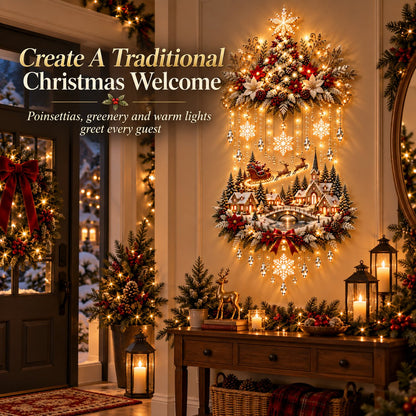 🎉🎄 Illuminated Christmas Tree & Village Wall Hanging | Cascading Warm Lights for Living Rooms, Entryways & Staircases ✨63CM