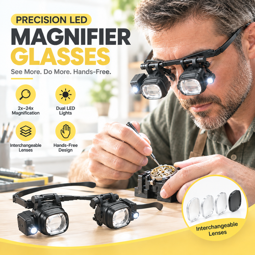 🔬LAST DAY SALE 49%OFF✨ Precision LED Magnifier Glasses – Interchangeable Lenses, Dual LED, Hands-Free 💡