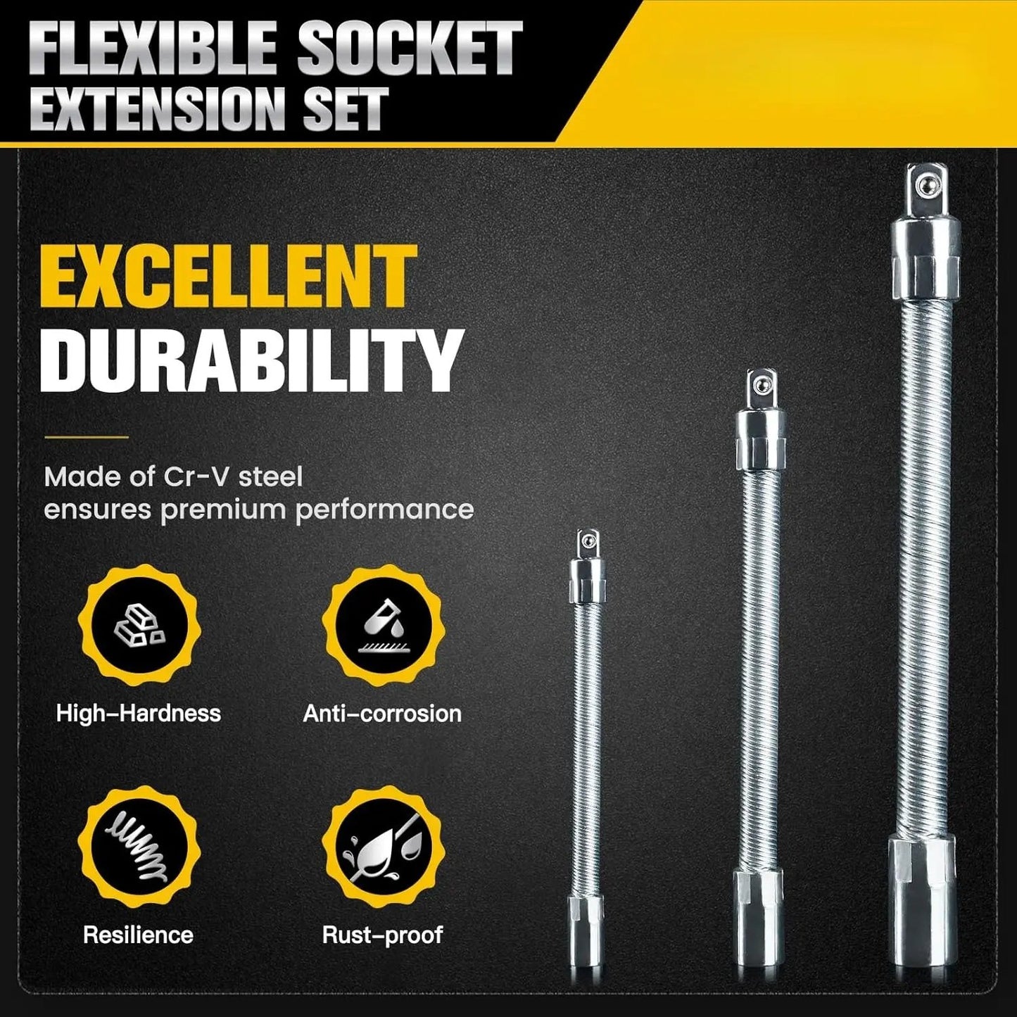 1/2 Inch 35cm Multifunctional Socket Wrench Set - 3 Bendable Shafts