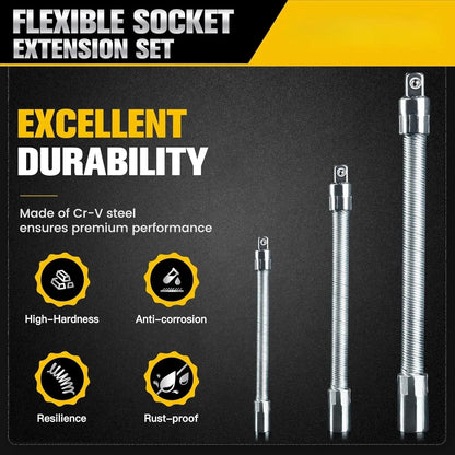 1/2 Inch 35cm Multifunctional Socket Wrench Set - 3 Bendable Shafts
