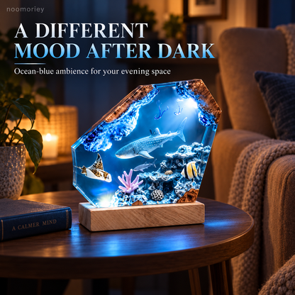 🌊 Ocean Scene Night Light – Whale Shark Display with Wood-Grain Base