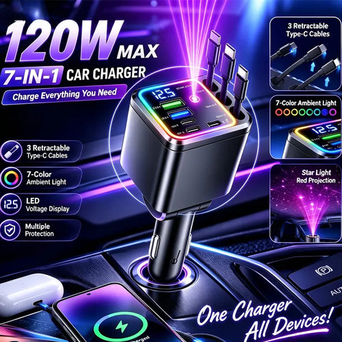 120W Compact Retractable Car Charger