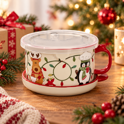 🎄 Cute Christmas Vintage Cartoon Ceramic Mug – Cozy Holiday Coffee & Tea Cup, Adorable Retro Gift for Christmas