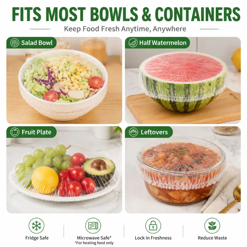 100PCS Disposable Stretch Food Covers for Bowls & Plates