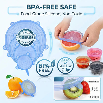 Universal Reusable Silicone Lids 6-Pack Self-Sealing Food Covers
