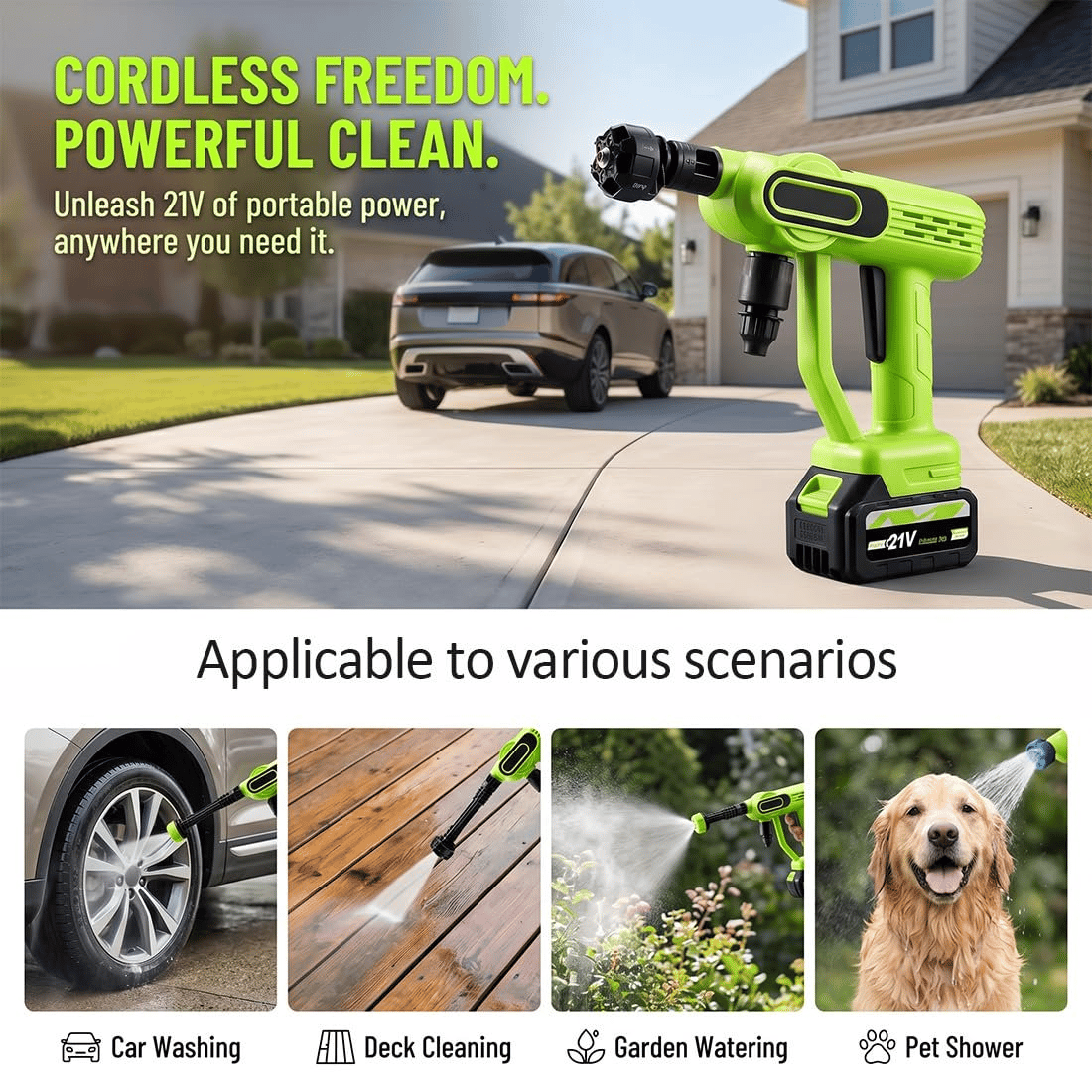 Cordless Portable Washer-1800 PSI Battery Powered Portable Pressure Washer Cordless with 6-in-1 Nozzle