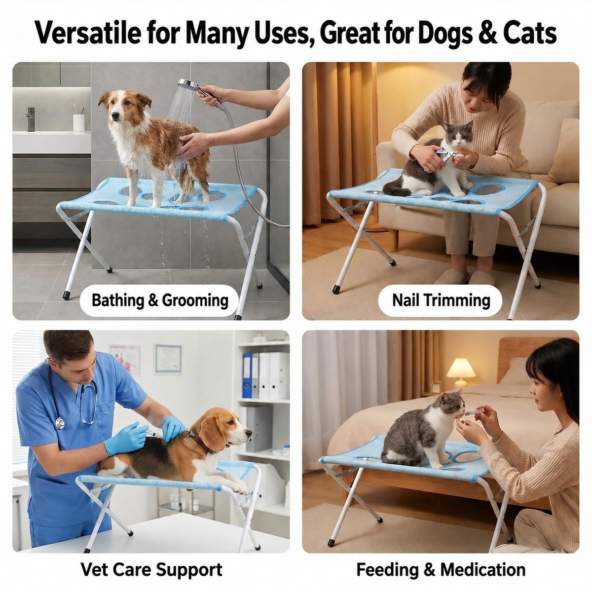 🐾 Foldable Pet Grooming & Bath Stand – Hands-Free Washing, Trimming & Drying Table for Cats & Small Dogs
