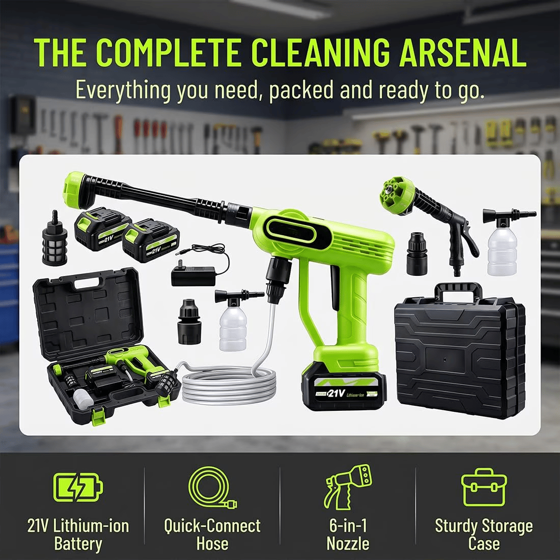 Cordless Portable Washer-1800 PSI Battery Powered Portable Pressure Washer Cordless with 6-in-1 Nozzle